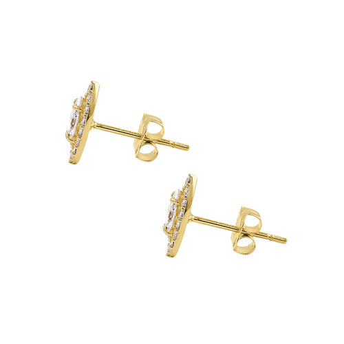Solid 14K Yellow Gold 8.8 x 4.8mm Marquise Halo  CZ Earrings