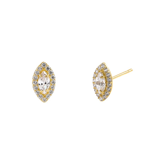 Solid 14K Yellow Gold 8.8 x 4.8mm Marquise Halo  CZ Earrings