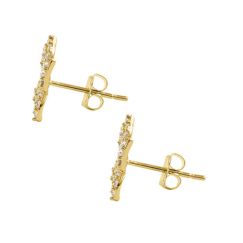Solid 14K Yellow Gold Butterfly CZ Earrings