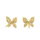 Solid 14K Yellow Gold Butterfly CZ Earrings