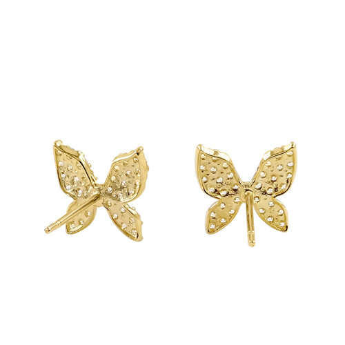 Solid 14K Yellow Gold Butterfly CZ Earrings
