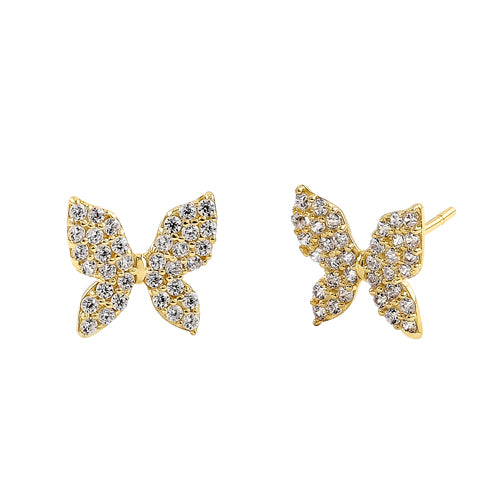 Solid 14K Yellow Gold Butterfly CZ Earrings