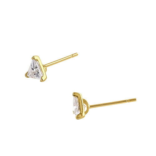 Solid 14K Yellow Gold 4.5mm Triangle CZ Earrings