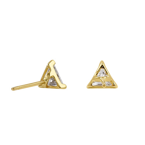 Solid 14K Yellow Gold 4.5mm Triangle CZ Earrings