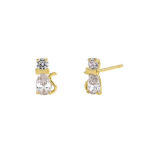 Solid 14K Yellow Gold CZ Kitten Earrings