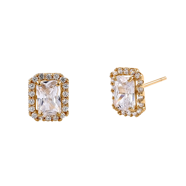 Solid 14K Yellow Gold 8.5 x 6.9mm Radiant Halo CZ Earrings