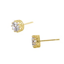 Solid 14K Yellow Gold 5.0mm Round Crown CZ Earrings