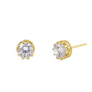 Solid 14K Yellow Gold 5.0mm Round Crown CZ Earrings