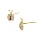 Solid 14K Yellow Gold Dainty Ladybug CZ Earrings