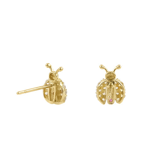 Solid 14K Yellow Gold Dainty Ladybug CZ Earrings