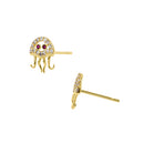 Solid 14K Yellow Gold Jellyfish CZ Earrings