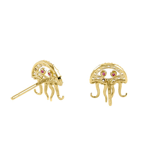 Solid 14K Yellow Gold Jellyfish CZ Earrings