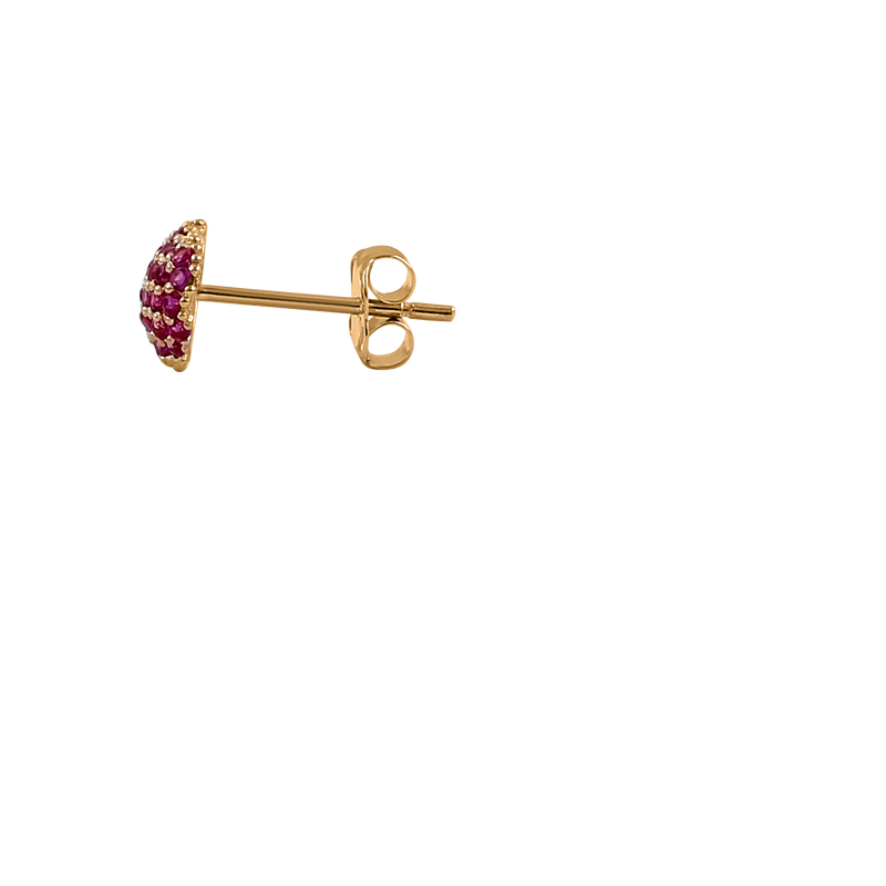 Solid 14K Yellow Gold Bubbly Heart Ruby CZ Earrings