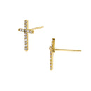 Solid 14K Yellow Gold 11 x 6mm Cross CZ Earrings