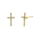 Solid 14K Yellow Gold 11 x 6mm Cross CZ Earrings