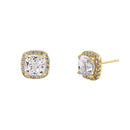 Solid 14K Yellow Gold 8.25mm Cushion Halo CZ Earrings