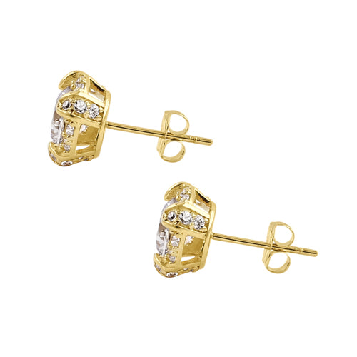 Solid 14K Yellow Gold 8.0mm Round Halo Cathedral CZ Earrings
