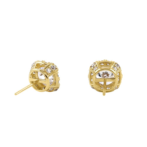 Solid 14K Yellow Gold 8.0mm Round Halo Cathedral CZ Earrings