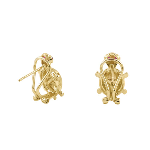 Solid 14K Yellow Gold Turtle Ruby CZ Earrings