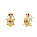 Solid 14K Yellow Gold Turtle Ruby CZ Earrings