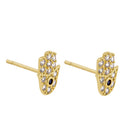 Solid 14K Yellow Gold Hamsa Blue Stone Center CZ Earrings