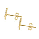 Solid 14K Yellow Gold Hamsa Blue Stone Center CZ Earrings