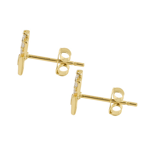 Solid 14K Yellow Gold Hamsa Blue Stone Center CZ Earrings