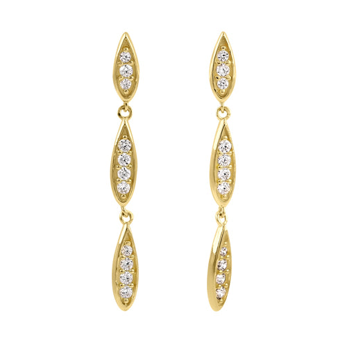 Solid 14K Yellow Gold Elegant Drop Dangle CZ Earrings