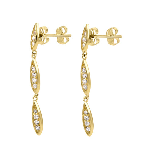 Solid 14K Yellow Gold Elegant Drop Dangle CZ Earrings