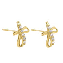 Solid 14K Yellow Gold Twisted Cross CZ Earrings