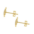 Solid 14K Yellow Gold Flower CZ Earrings