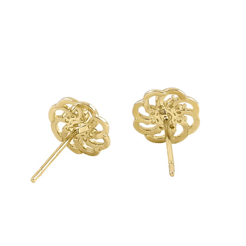 Solid 14K Yellow Gold Flower CZ Earrings