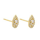 Solid 14K Yellow Gold Elegant Drop Cluster CZ Earrings