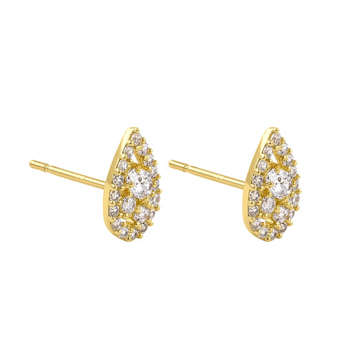 Solid 14K Yellow Gold Elegant Drop Cluster CZ Earrings