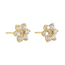 Solid 14K Yellow Gold Six Petal Flower CZ Earrings