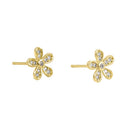 Solid 14K Yellow Gold Dainty Flower CZ Earrings