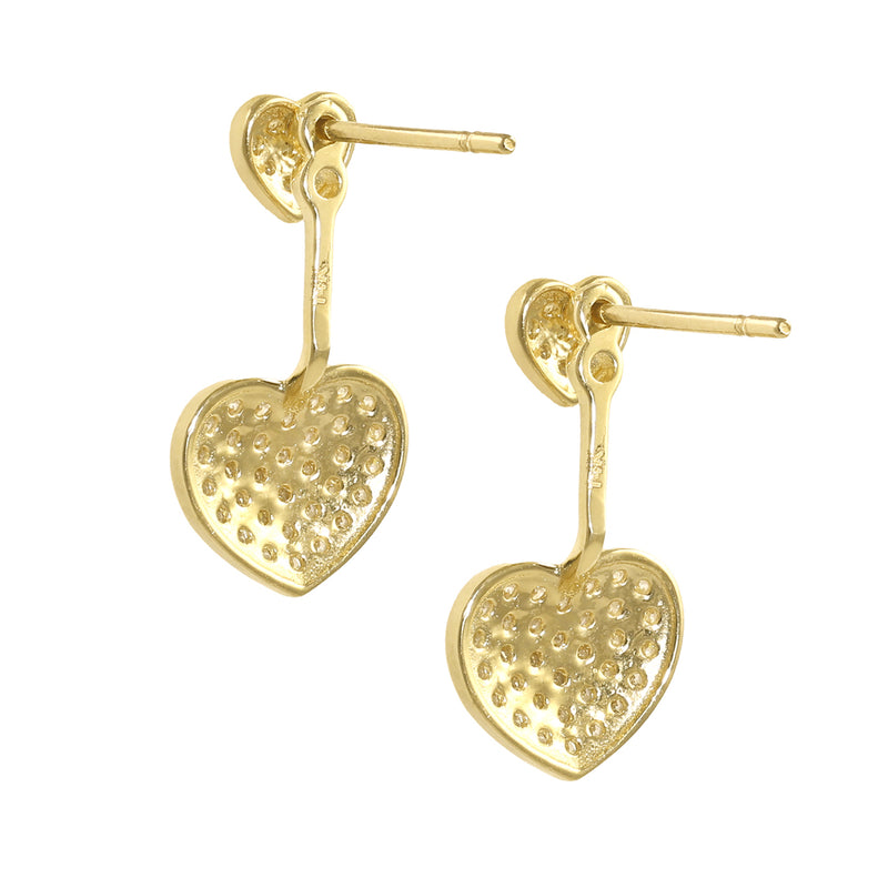 Solid 14K Gold Hearts and Bar Dangle CZ Earrings