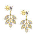 Solid 14K Gold Leaf Drop Dangle CZ Earrings
