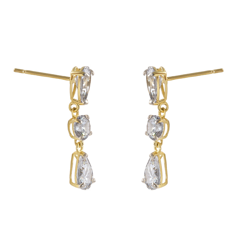 Solid 14K Gold Pear and Round CZ Dangle Earrings