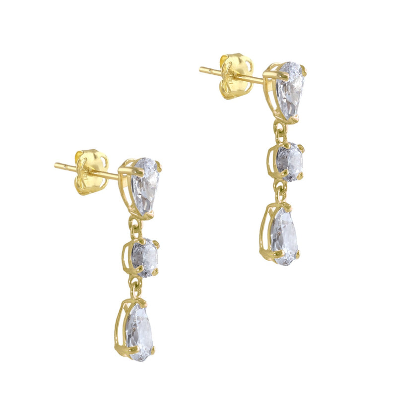 Solid 14K Gold Pear and Round CZ Dangle Earrings