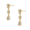 Solid 14K Gold Pear and Round CZ Dangle Earrings