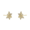 Solid 14K Gold 6-Petal Flower CZ Earrings