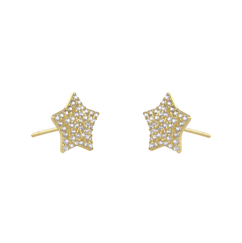 Solid 14K Gold Star CZ Earrings