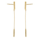 Solid 14K Gold Bar Chain Dangle CZ Earrings