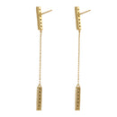 Solid 14K Gold Bar Chain Dangle CZ Earrings