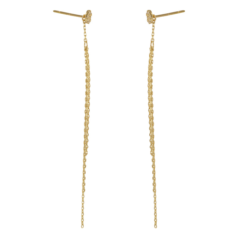 Solid 14K Gold Chain Drop CZ Earrings