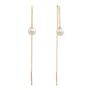 Solid 14K Gold Pearl Threader Earrings