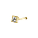 Solid 14K Gold 2.0mm Princess CZ Nose Stud