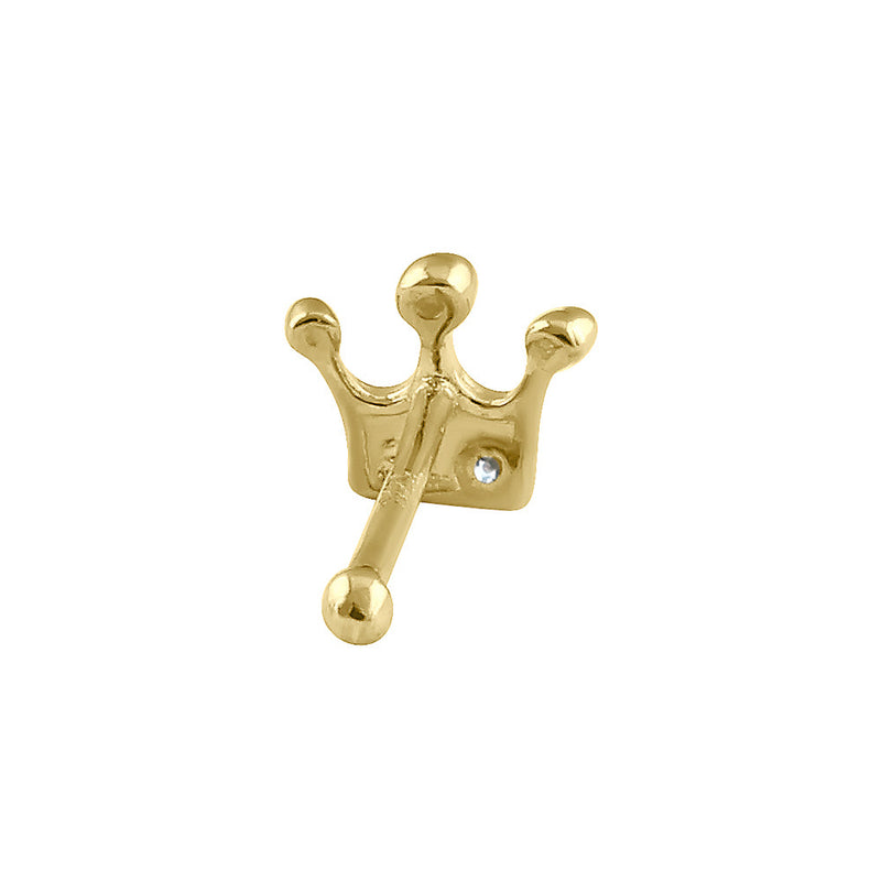 Solid 14K Gold Crown with Stone Nose Ring