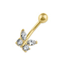 Solid 14K Gold Clear CZ Butterfly Belly Button Ring